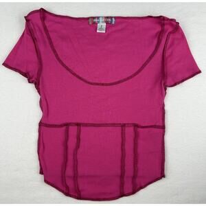 sz S Urban Outfitters Girls Pink Ribbed Cotton Top Scoop Next Short Sleeve